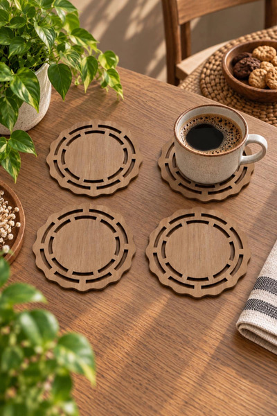Desenova Set of 4 Wooden Coasters Decorative Tea Coffee Mug Coasters
