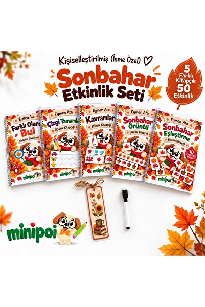 MİNİPOİ SONBAHAR ETKİNLİK SETİ ( İSME ÖZEL KAPAK) OKUL ÖNCESİ YAZ SİL ETKİNLİ...