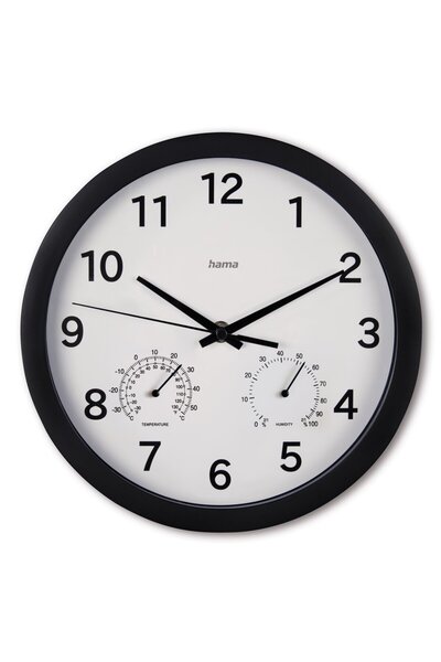 Hama Ceas de perete 185868 25cm Termometru Higrometru Mecanism silențios Negru