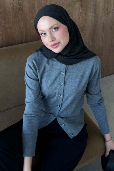 Hazamoda كارديجان كورسمان أنيق باللون الرمادي