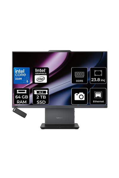 LENOVO ThinkCentre Neo 50A Gen 5 Intel Core 5 210H 64GB RAM 2TB SSD 23.8" FHD 99% sRGB FreeDOS 12SC004GTRP334 Luna Grey All In One Bilgisayar + PER4 USB Bellek