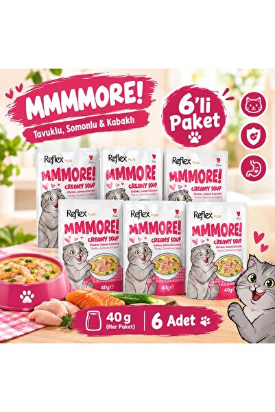 Reflex Plus Mmore Tavuklu,Somonlu ve Kabaklı Kremalı Kedi Çorbası 40 Gr*6lı SET