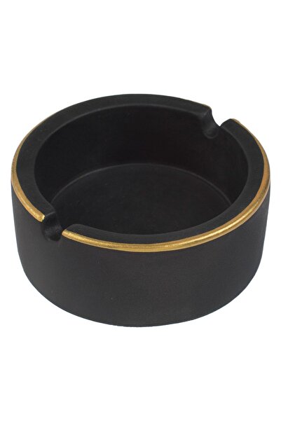 OEM Scrumiera din Ciment Rotunda Neagra cu Margine Aurie Ø8.5x3.5cm