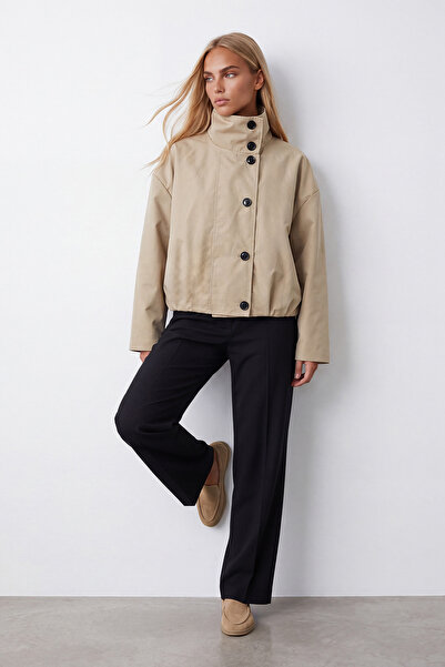 Trend Alaçatı Stili Women's Beige Stand Collar Lined Regular Fit Jacket Alc-X...