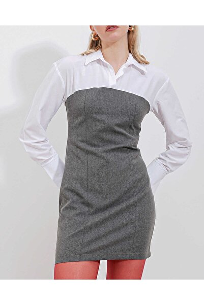 Modamorfo 2474 Shirt Detail Mini Dress - Anthracite