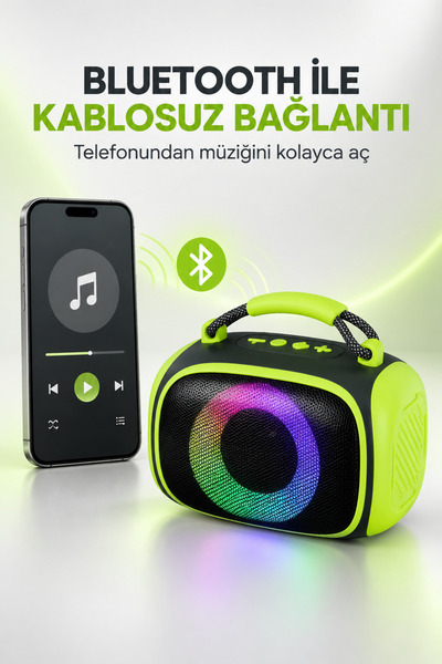 Omaze Taşınabilir Bluetooth Hoparlör RGB Işıklı Şarjlı Kablosuz Mini Ses Bombası Tutma Saplı Speaker