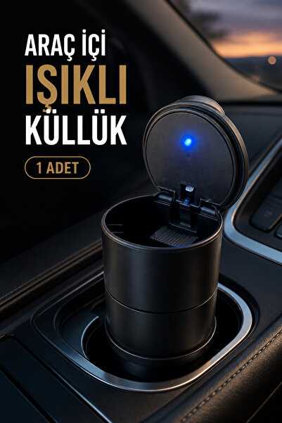MAROKEN LED Aydınlatmalı Araç İçi Küllük Kapaklı Siyah Araba Küllüğü Bardaklı...
