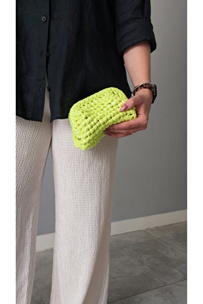 Mèlora Neon Yeşil Suni deri İp El Çantası / Minimalist Pop Clutch