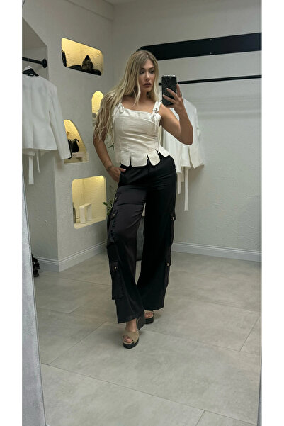 liya butik Kahve Saten Kargo Cep Pantolon