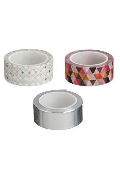 OEM Benzi Adezive Washi Tape Argintii cu Forme 5m x 1,5cm - 3buc