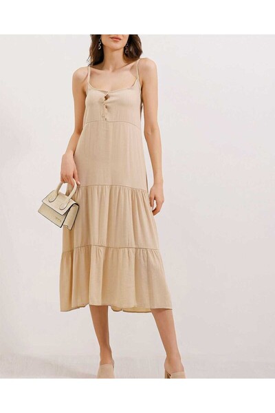 Modamorfo 2403 Strappy Midi Dress - Cream