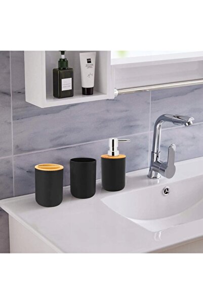 Gockowiak SET DE BAIE PERIE DE BAIE DOZATOR DE WC COȘ NEGRU SET 6 ÎN 1