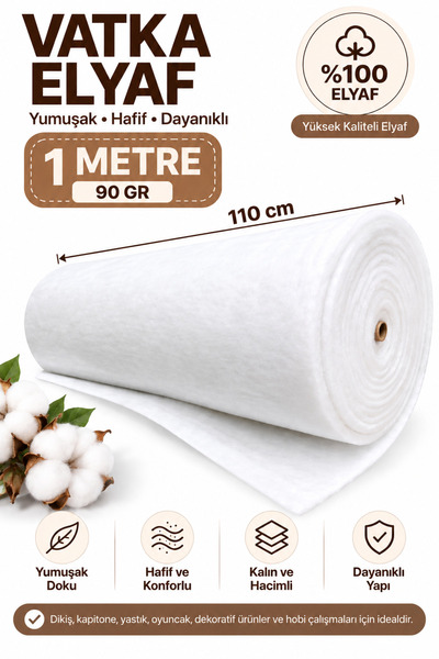 Dünya Sünger 1 Metre 90 Gr Vatka Elyaf 210 cm En – Dolgun ve Yumuşak Elyaf, M...