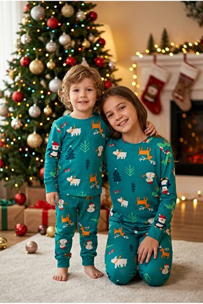 AHENGİM Children's Unisex Christmas Patterned Long Sleeve Pajama Set Girls Bo...