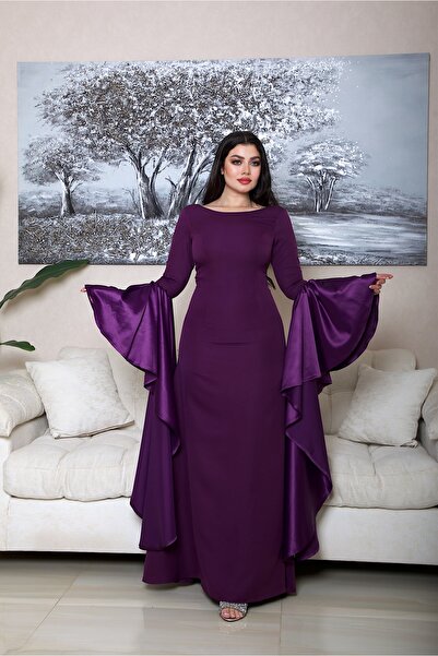 MEUON فستان بيرلا موف خزامى – فستان سهرة كريب بأكمام فراشة | متجر ميون