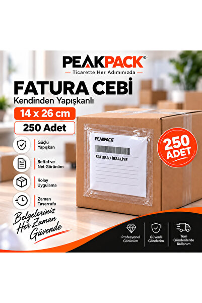 PEAKPACK Invoice Pocket – Adhesive Shipping Document Pocket 14 X 26 cm – 250 Pieces
