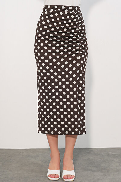Modamorfo Women's Slit Polka Dot Skirt 8082 - Brown