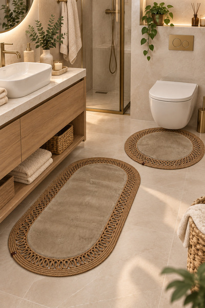 MaVaux Nerissa 2-Piece Plush Bath Mat Set Round and Oval Mat Sets with Non-Sl...