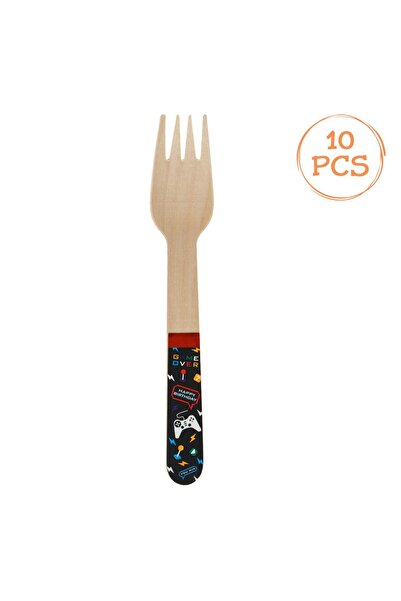 OEM Furculite din Lemn de Petrecere cu Imprimeu "Game" 16cm - 10buc
