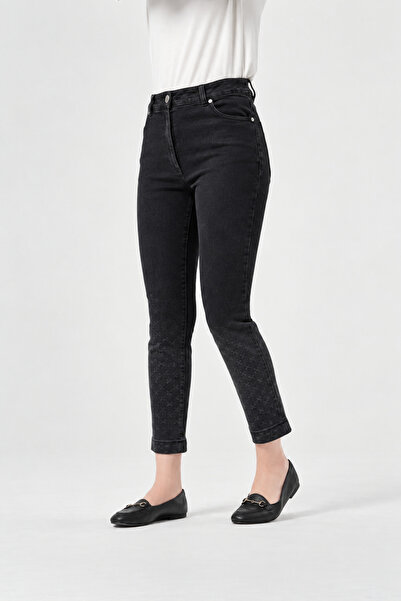 MissWhence Embroidered-Hem Stretch Denim Trousers