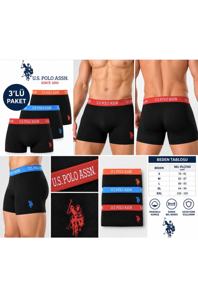 U.S. Polo Assn. Men'S, 100% Cotton, 3 Pieces Boxer Briefs (Boxed)