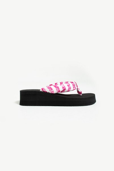 AlessaModa Shop Women's platform heel 4.5cm slippers - no pain, chiffon fabric, thong style
