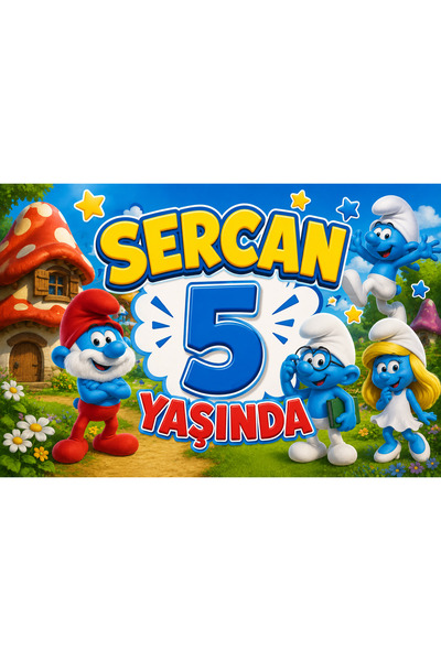 lagun reklam Şirinler Temalı Doğum Günü Pankartı | 5 Yaş Doğum Günü Branda | ...