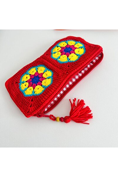 Crochet Bilgen El Örgüsü Çiçek Motifli Fermuarlı Kadın Cüzdanı Astarlı Renkli...