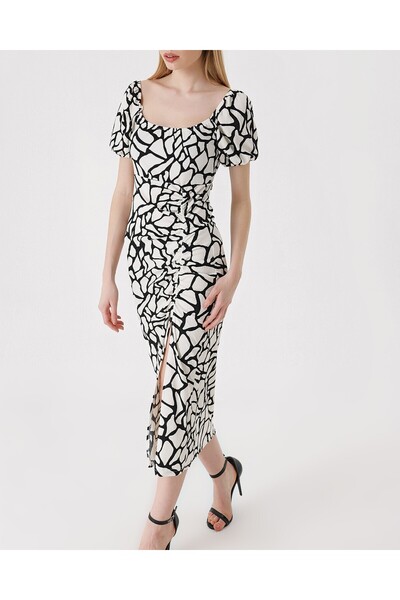 Modamorfo 2396 Slit Summer Knitted Dress - D. Black