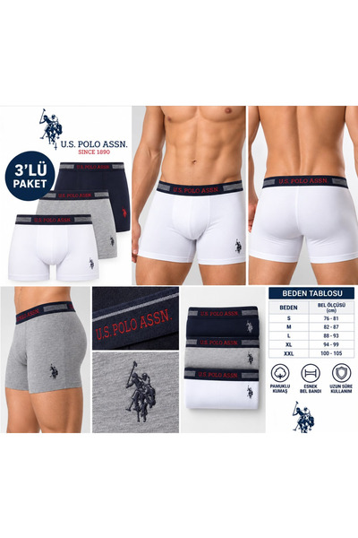 U.S. Polo Assn. Men'S, 100% Cotton, 3 Pieces Boxer Briefs (Boxed)