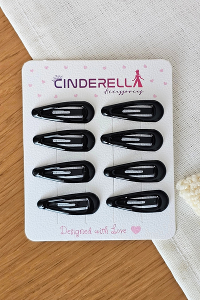 Cinderella 8'li Siyah Mini Su Damlası Model Metal Çıt Çıt Toka Seti 3cm - Gün...