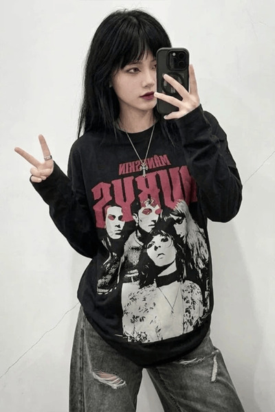 BALİNA Siyah Maneskin Y2K Unisex Sweatshirt