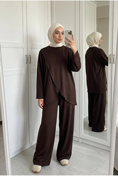 Kirazca Butik Women's Asymmetrical Double-Breasted Tunic Wide-Leg Pants Two-P...