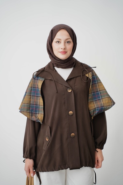 QUWİQ Kadın Kolu ve Eteği Büzgülü Cepli Oversize Ceket