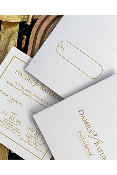 AnadoluMatbaacılık YENİ MODEL*KAMPANYALI - GOLD NİŞAN DÜĞÜN DAVETİYESİ 50 ADET - KALIN KARTON (BASKI HARİÇ)