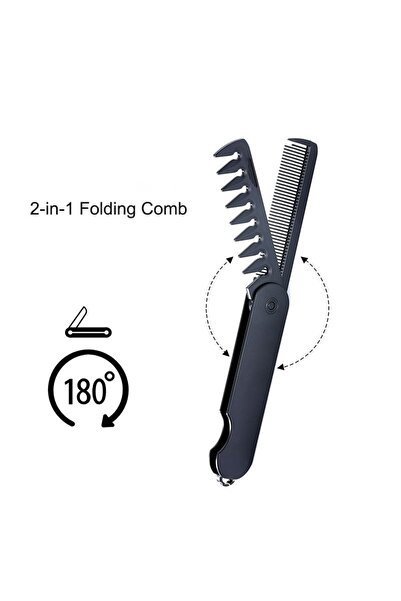 AZENA 2 In 1 Small Black Travel Pocket Folding Hair Comb Mini Foldable Hairbrush Comb