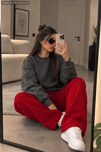 caddekombin Women's Sweatpants - Wide Leg High Waist Knitted Bottoms with Poc...