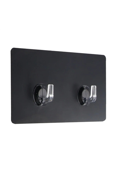 Tendance Double Square PS/PVC Adhesive Hook (Black, 8 x 2 x 14.5 cm)