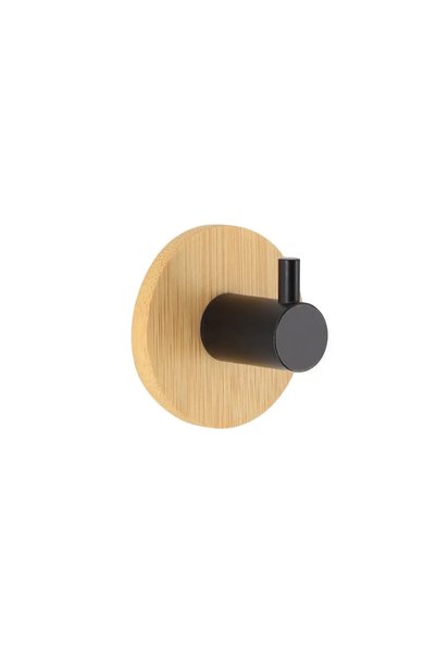 Tendance 3M Painted Metal Hook W/Bamboo Base (Black, 3.5 cm)