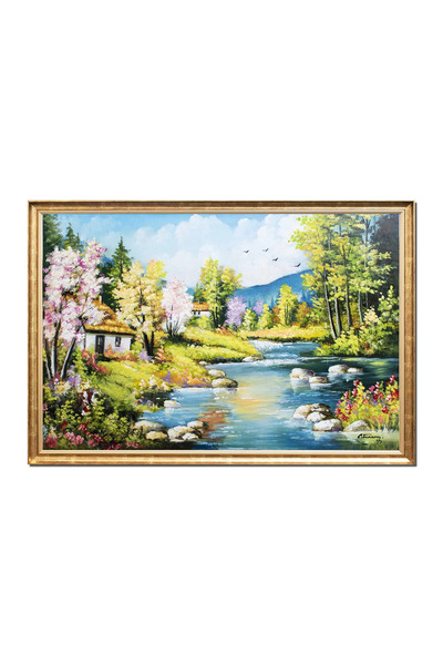 artnova Γιγάντιο κορνιζαρισμένο έργο τέχνης με ανοιξιάτικο τοπίο και ανθισμέν...