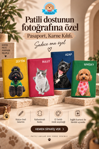 JesPawty Dostuna Özel Fotoğraflı Kedi Köpek Sağlık Karnesi Kılıfı - Evcil Hay...