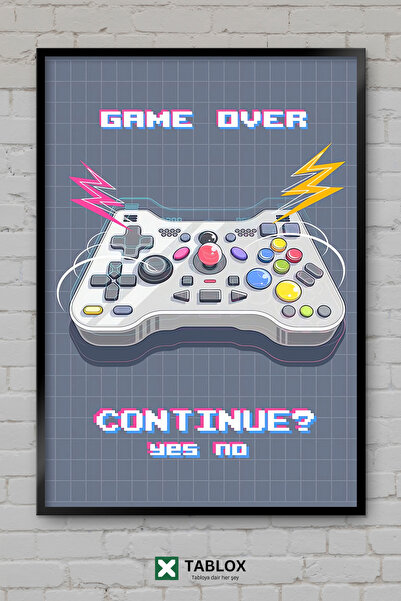 TABLOX Game Over Το παιχνίδι έχει τελειώσει Gamer Neon Αφίσα τοίχου με κορνίζ...