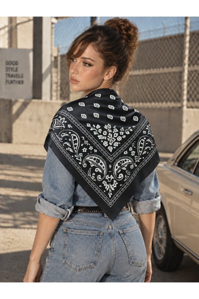 tarzınısec Choose Your Style Black Classic Bandana Patterned Scarf 70 X 70 cm