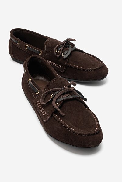 LuviShoes OSNEY Kahverengi Süet Hakiki Deri Bağcıklı Kadın Loafer Ayakkabı