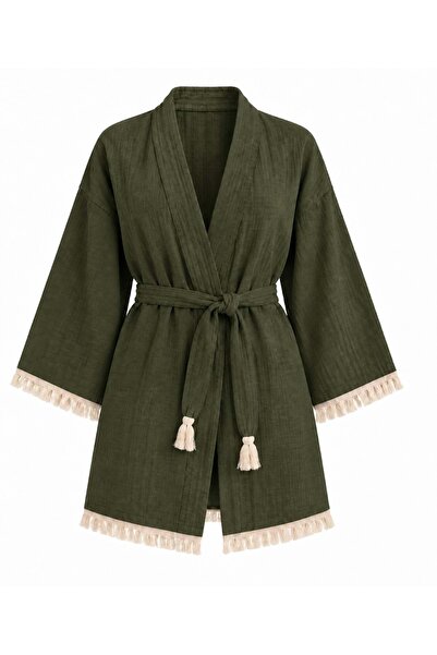 Mandaş Μπουρνούζι Kimono Muslin 2 στρώσεων Peshtemal (Μέγεθος L-XL) - Πράσινο...