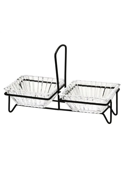 Own Buy Glass Snack Bowl Set W/Black Stand (2 Pc.)