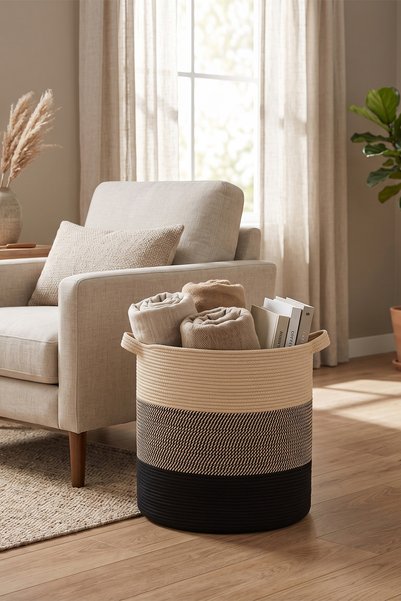 Villadia Home Textile Hasır Sepet Çok Amaçlı Çamaşır Oyuncak Battaniye Kıyafe...