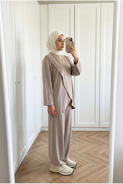 Kirazca Butik Women's Asymmetrical Double-Breasted Tunic Wide-Leg Pants Two-P...