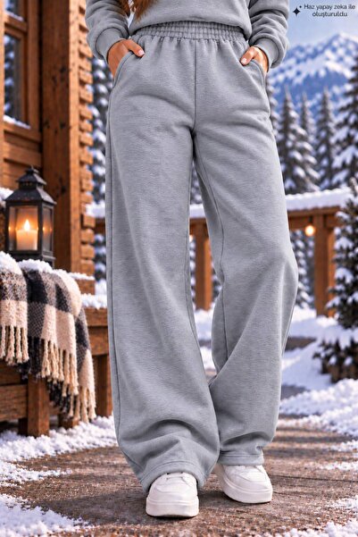 caddekombin Women's Plain Unprinted Sweatpants - Wide Leg High Waist Knitted ...