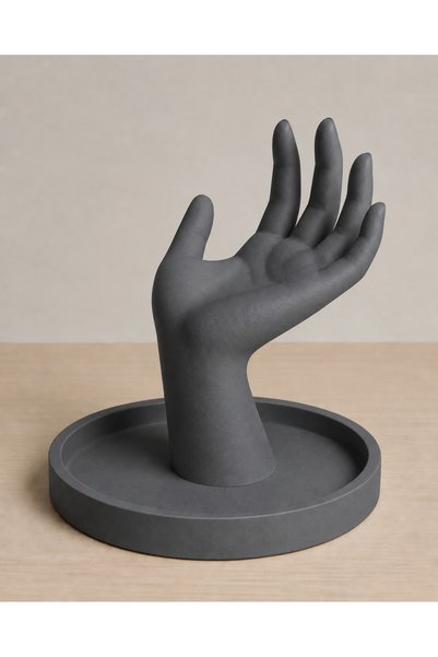BESA3DPrototype Hand Figurine Jewelry Stand and Organizer with Tray – Holder for Rings, Necklaces, Bracelets, and Watches